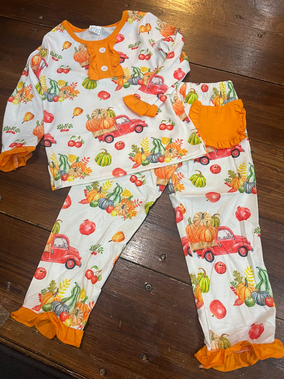 Pumpkin truck girl ruffle pajama fall