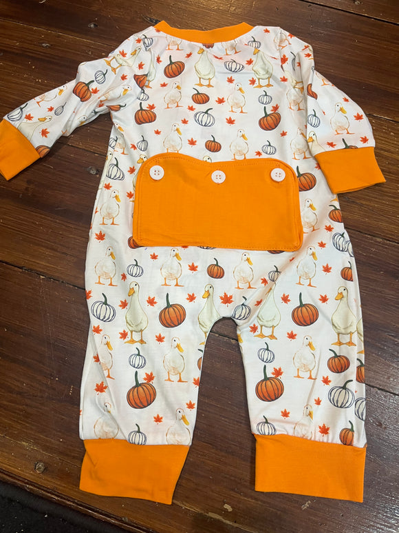 Unisex button bottom duck pumpkin fall romper