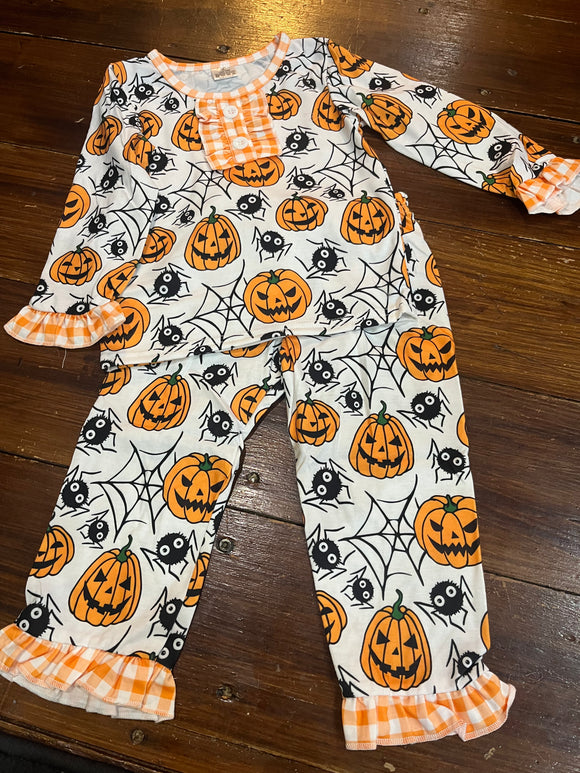 Spider pumpkin girl ruffle pajama
