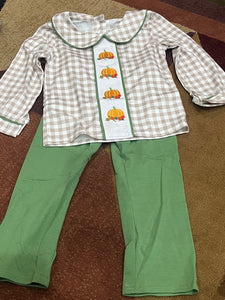 Boys plaid collared heirloom pumpkin sage pant set