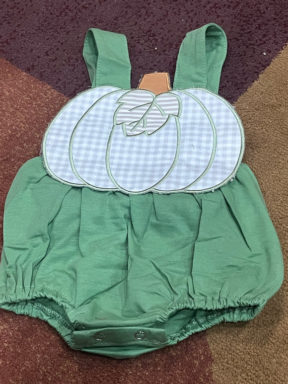 Sage green applique pumpkin boy bubble