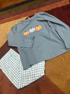 Blue plaid pumpkin trio boys pant set
