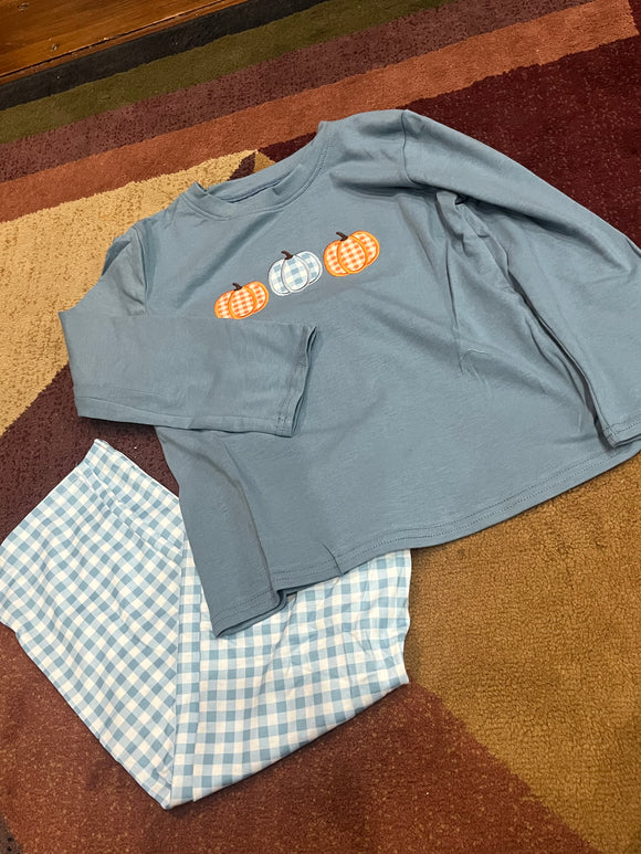 Blue plaid pumpkin trio boys pant set