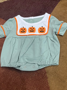 Boys bib sage Jack o lantern bubble