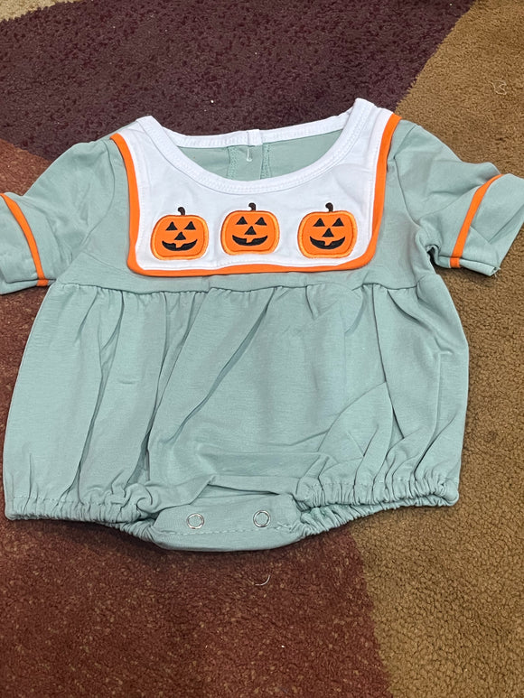 Boys bib sage Jack o lantern bubble