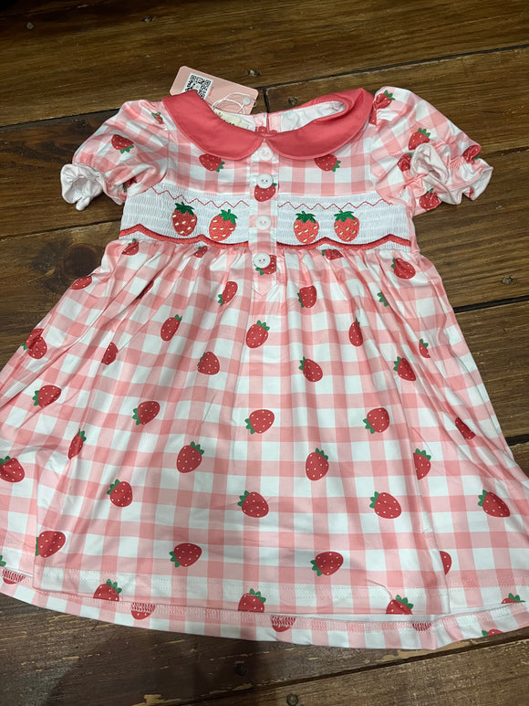 Smocked strawberry collared dress