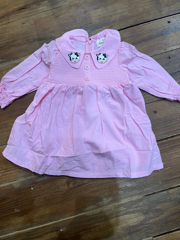 Pink smocked cow collared dress
