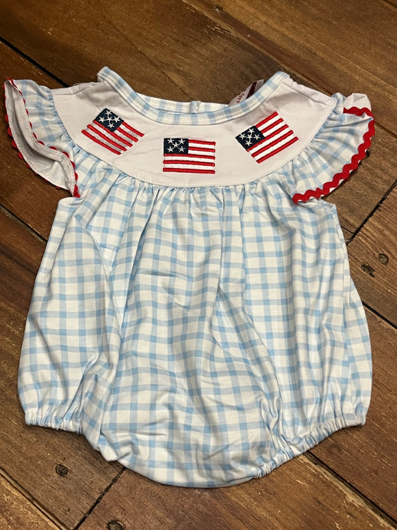 Blue gingham girl flag bubble embroidered