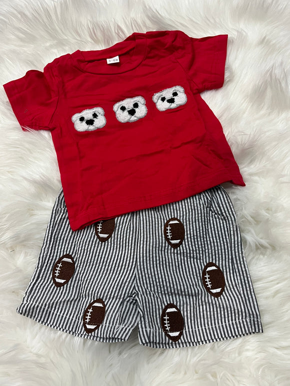 French knot boy dog trio red short set