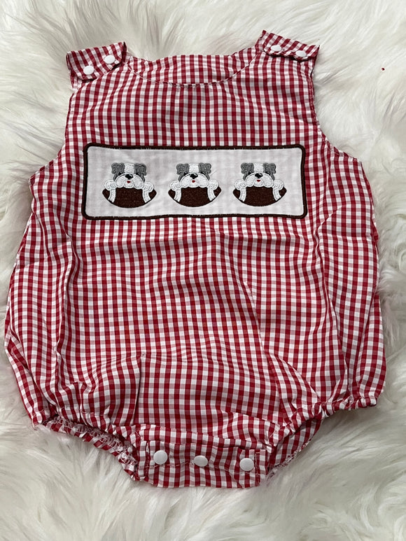 Red gingham dog trio football unisex bubble