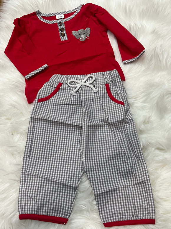 Elephant grey gingham boys pant set