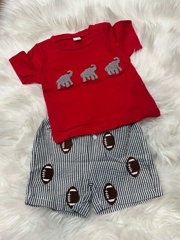 Elephant French knot boys trio short set