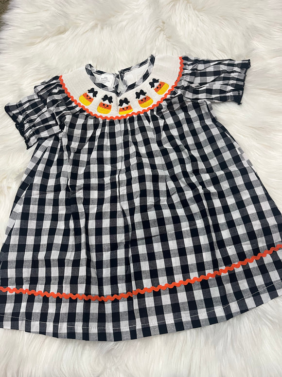 Candy corn dress smocked