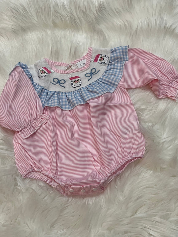 Blue pink Santa long sleeve blue bow bubble