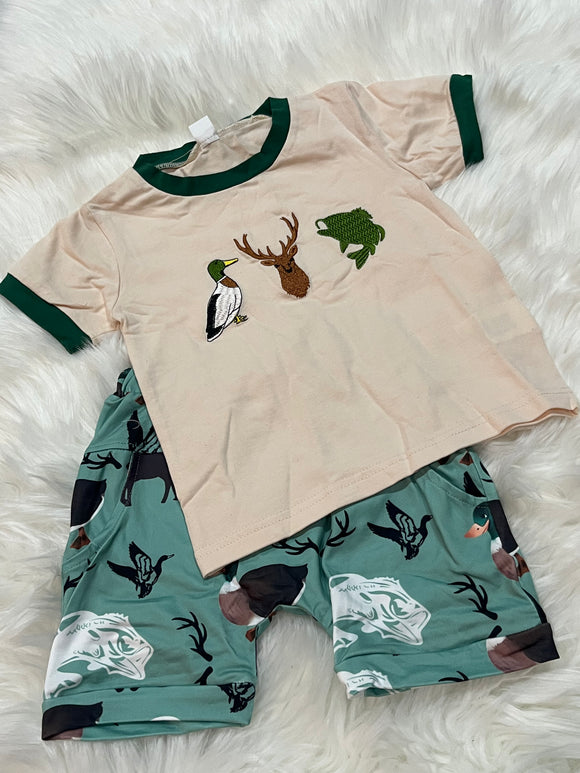 Duck deer fish printed short set