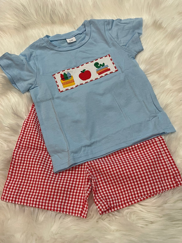 Crayon apple book worm boy short set