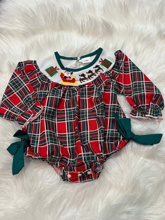 Red green plaid long sleeve Santa sleight bubble