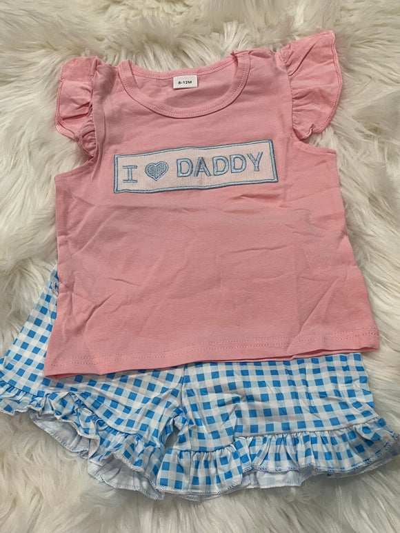 Pink blue I love daddy girl short set