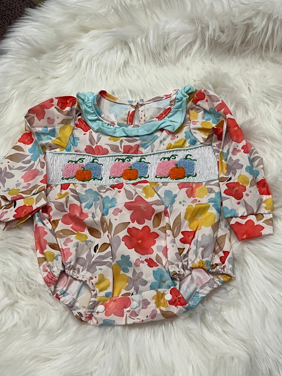 Teal blue French knot pumpkin floral bubble