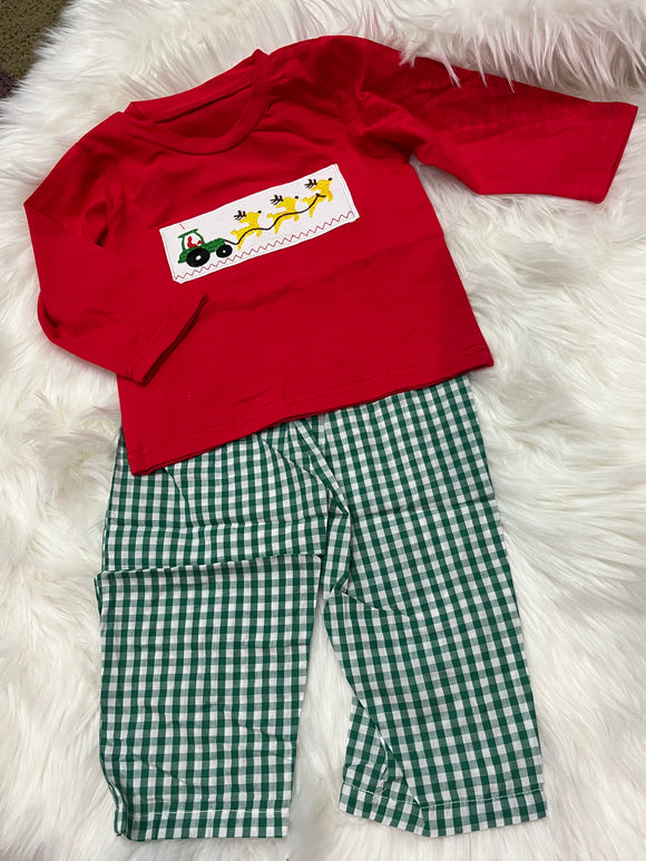 Tractor Santa sleigh boy pant set