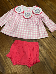 Pink gingham heart flower bloomer set