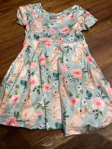 5t bunny printed blue pink dress