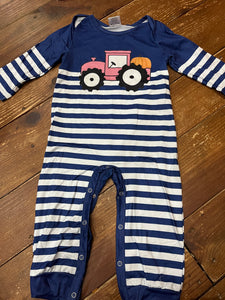 Tractor blue stripe pumpkin romper