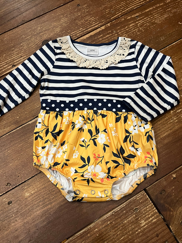 18m grey stripe yellow floral long sleeve bubble