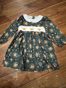 Fox smocked green floral dress