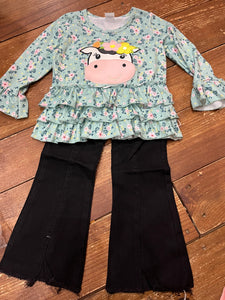 2t cow floral pink pant set