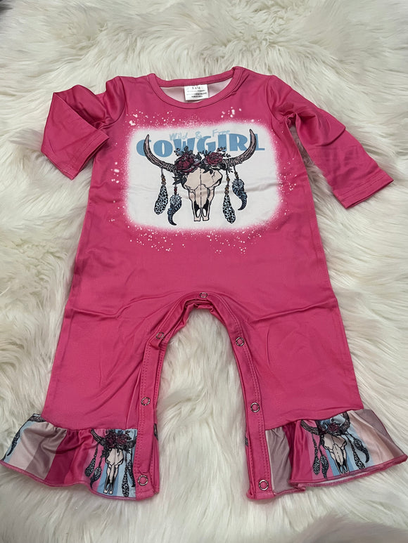 Wild and free skull pink ruffle romper