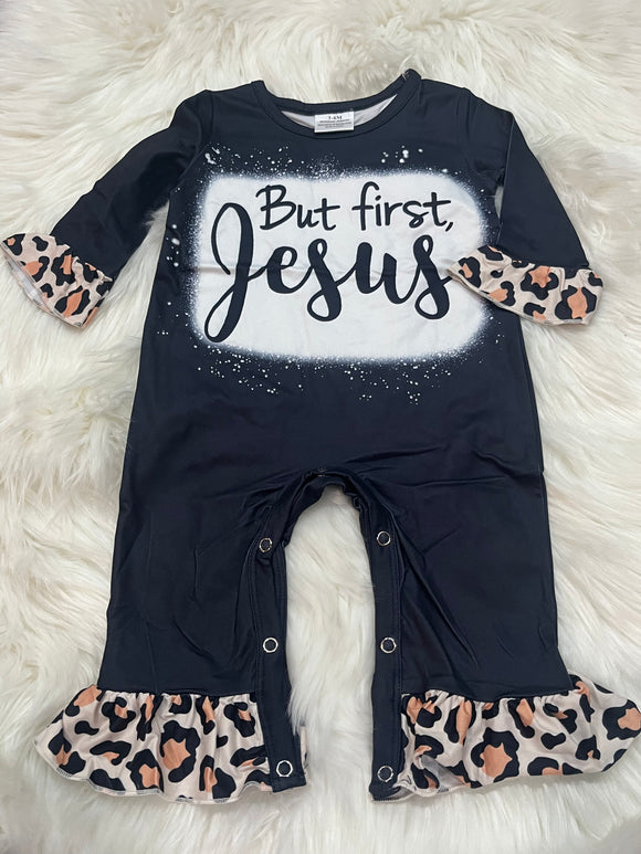 But first Jesus black ruffle romper