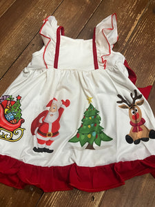 White red ruffle Santa sleigh tree dress