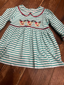 Green striped reindeer trio dress