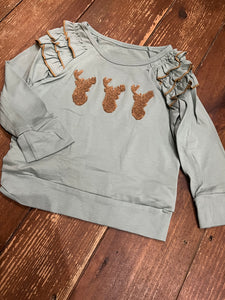 Sage French knot deer trio shirt