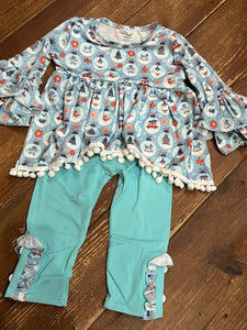 Blue printed Christmas ball pant set