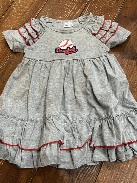 Grey baseball applique dress