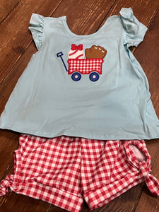 Baseball applique wagon girl short set