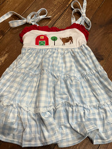 Barn cow farm gingham dress