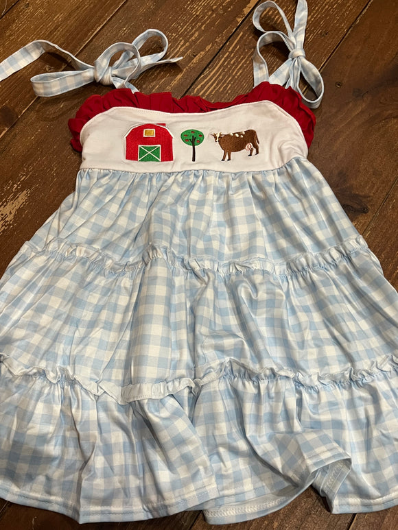 Barn cow farm gingham dress