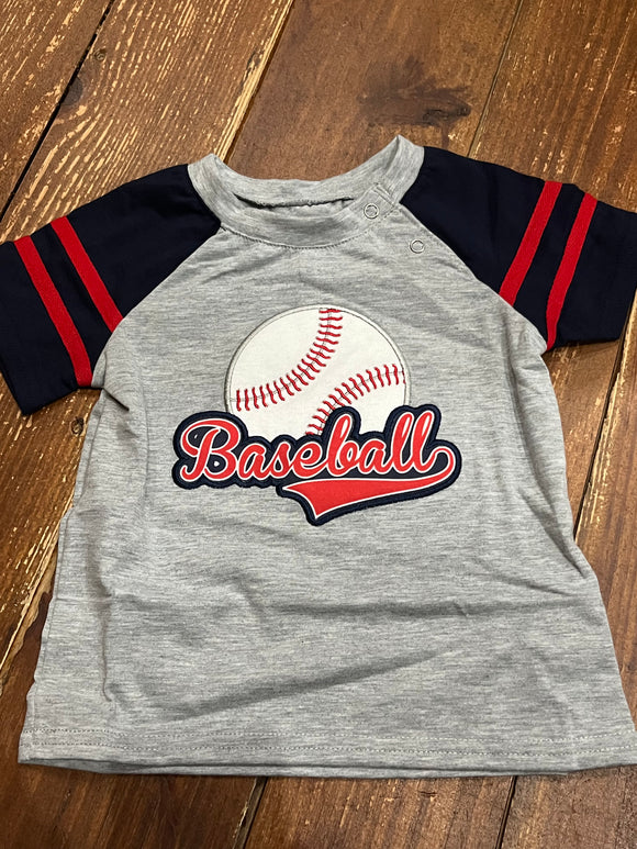 Boys baseball applique grey shirt