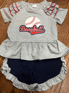 Grey navy girl baseball short set