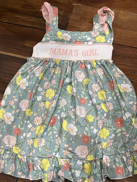 5t mamas girl smocked dress sage peach floral