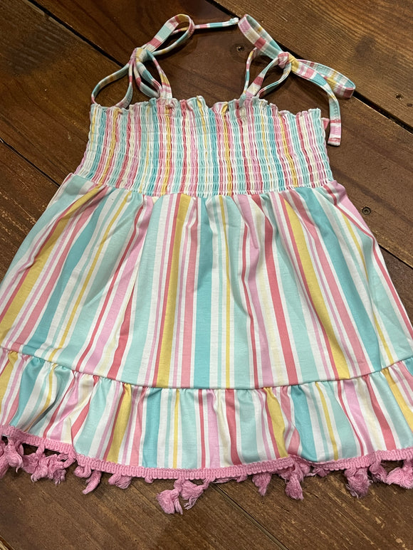 Striped girls smocked dress