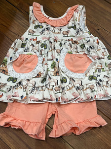 2t tractor horse peach short set