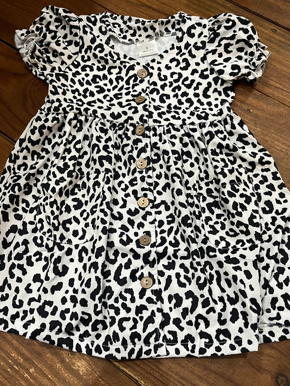 White cheetah button pocket dress