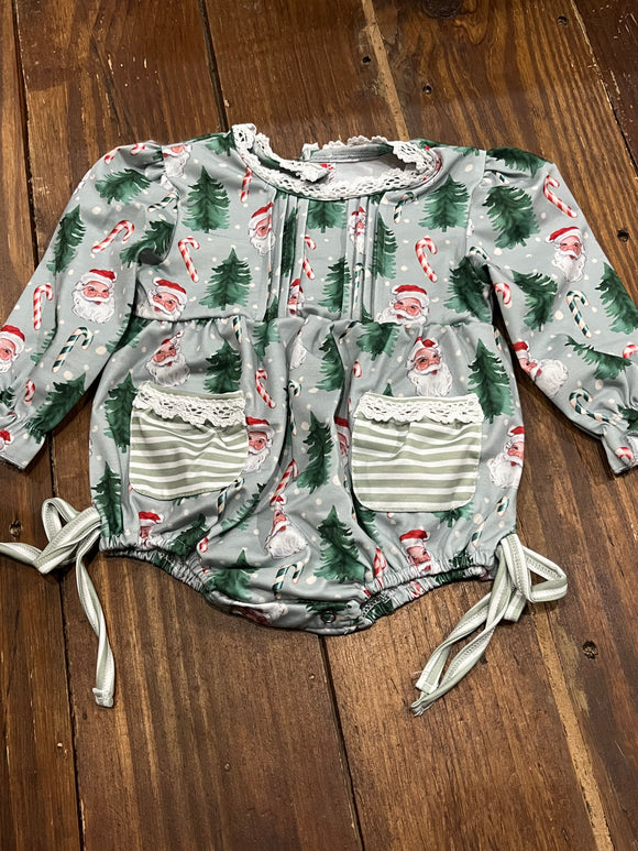 Santa candy cane tree print pocket long sleeve girl bubble