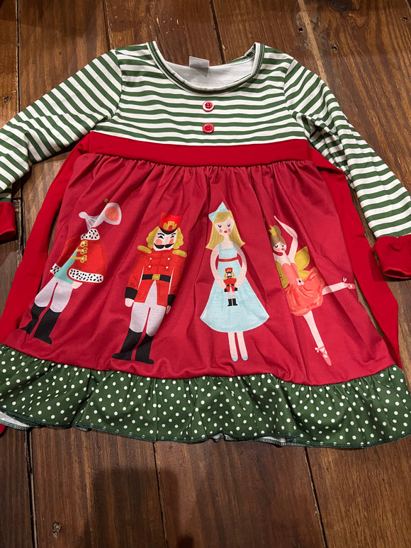 2t green ruffle green stripe nutcracker dress