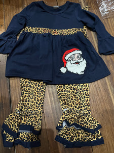 Navy cheetah Santa pant set