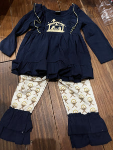 Navy gold nativity pant set